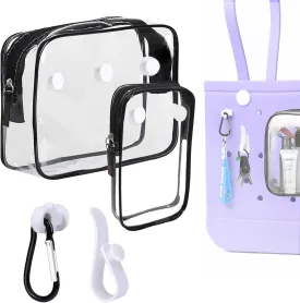 3 Packs Clear Bogg Beach Tote Bag with 2 Pack Insert Hooks Accessories for Bogg Bags Travel Makeup Clean Toiletry Brush Organizer Cosmetic Divider Storage Inner Pouch