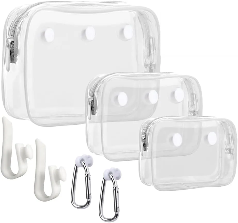 3 Packs Clear Bogg Beach Tote Bag with 2 Pack Insert Hooks Accessories for Bogg Bags Travel Makeup Clean Toiletry Brush Organizer Cosmetic Divider Storage Inner Pouch