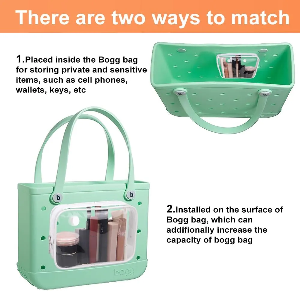 3 Packs Clear Bogg Beach Tote Bag with 2 Pack Insert Hooks Accessories for Bogg Bags Travel Makeup Clean Toiletry Brush Organizer Cosmetic Divider Storage Inner Pouch