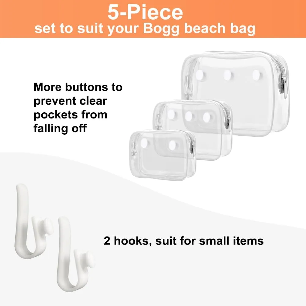 3 Packs Clear Bogg Beach Tote Bag with 2 Pack Insert Hooks Accessories for Bogg Bags Travel Makeup Clean Toiletry Brush Organizer Cosmetic Divider Storage Inner Pouch