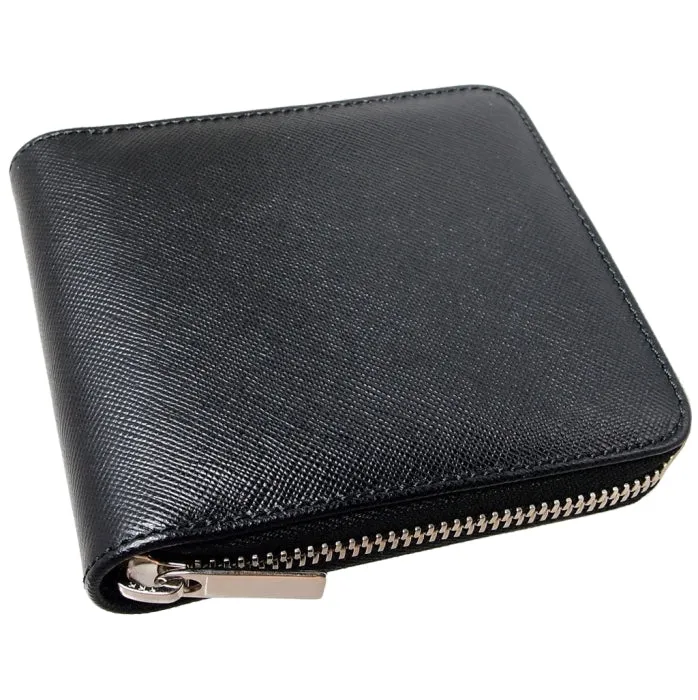 4 Credit-Cards Zipped Saffiano Leather Wallet Black