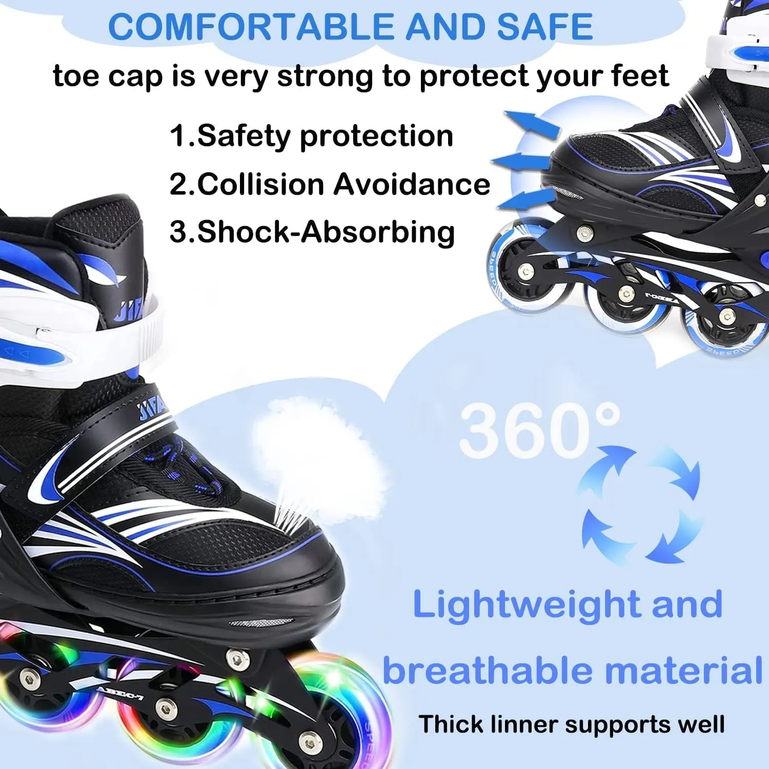 4 Size Adjustable Inline Skate for Kids,Children's Inline Skates with Light Up Wheel,Outdoor Illuminating Roller Skates for Girls,Boys and Beginners