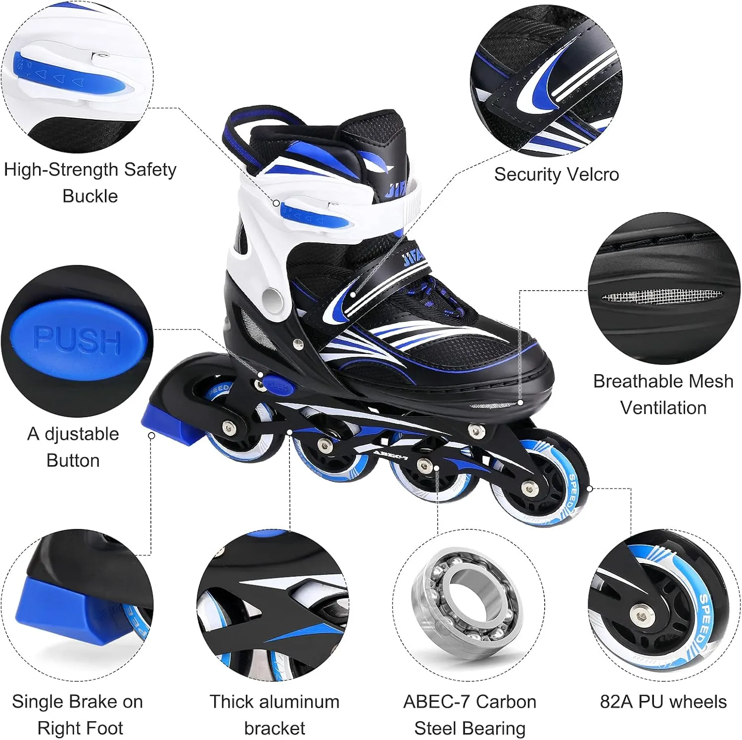 4 Size Adjustable Inline Skate for Kids,Children's Inline Skates with Light Up Wheel,Outdoor Illuminating Roller Skates for Girls,Boys and Beginners
