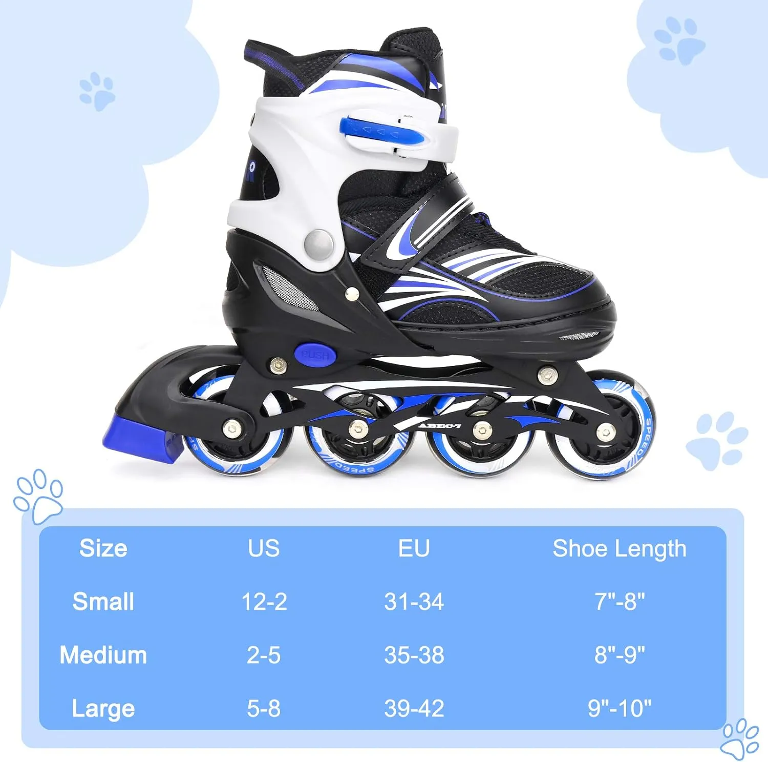 4 Size Adjustable Inline Skate for Kids,Children's Inline Skates with Light Up Wheel,Outdoor Illuminating Roller Skates for Girls,Boys and Beginners