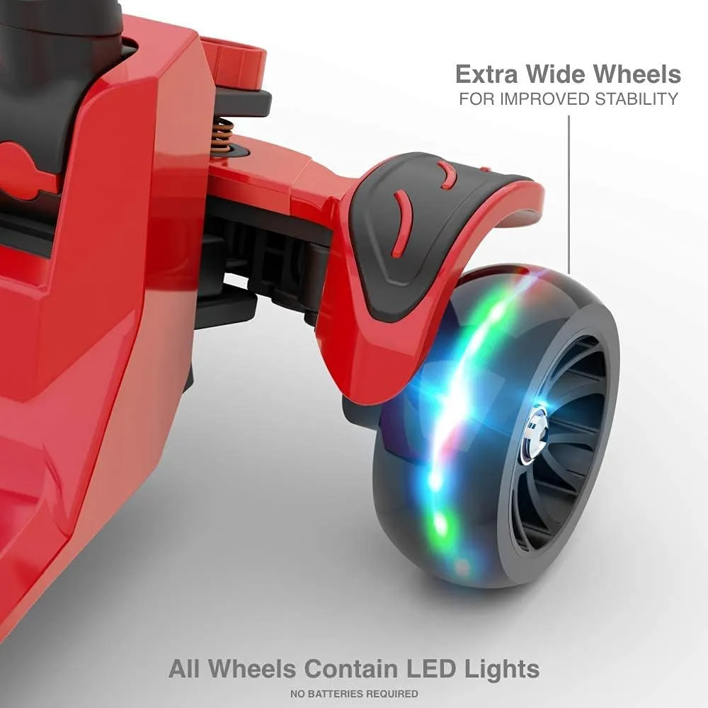 6KU Kids Scooter with Adjustable Height, Toddler Scooter with Widened Flash Wheels, Ages 3-8, Lean to Steer