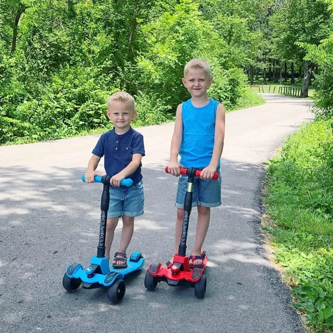 6KU Kids Scooter with Adjustable Height, Toddler Scooter with Widened Flash Wheels, Ages 3-8, Lean to Steer