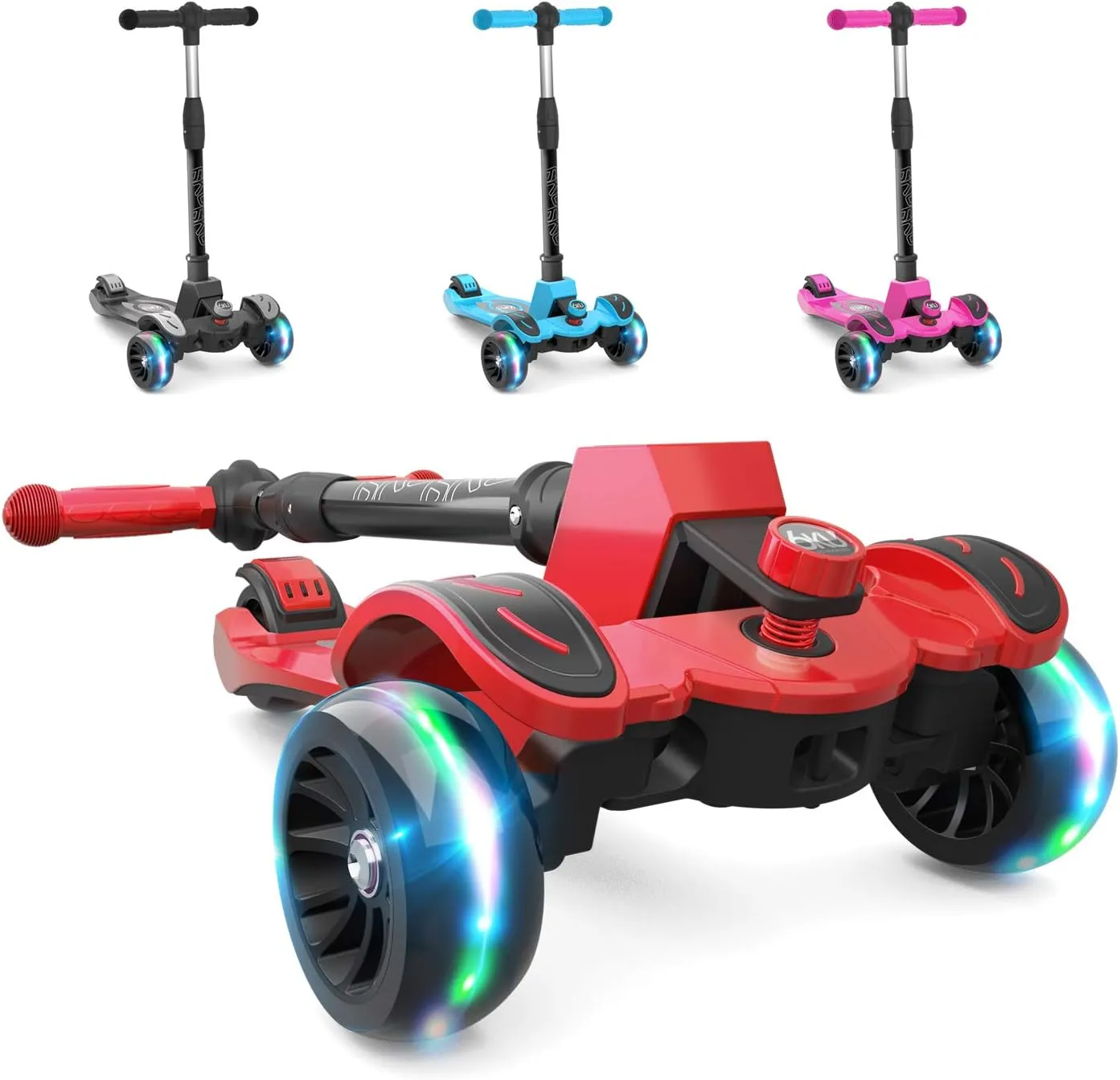6KU Kids Scooter with Adjustable Height, Toddler Scooter with Widened Flash Wheels, Ages 3-8, Lean to Steer