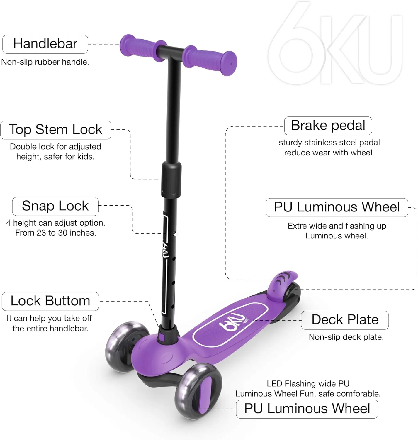 6KU Scooter for Kids Ages 3-10 with Flash Wheels, Kids Scooter 4 Adjustable Height, Toddler Scooter Extra-Wide PU LED Wheels, 3 Wheel Scooter for Kids for Girls & Boys Learn to Steer