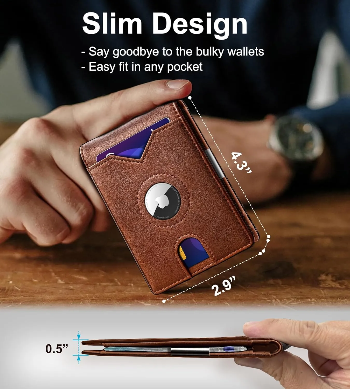 Airtag Wallet for Men,with Money Clip 11 Cards Slim Front Pocket Leather RFID Blocking Wallet with Gift Box