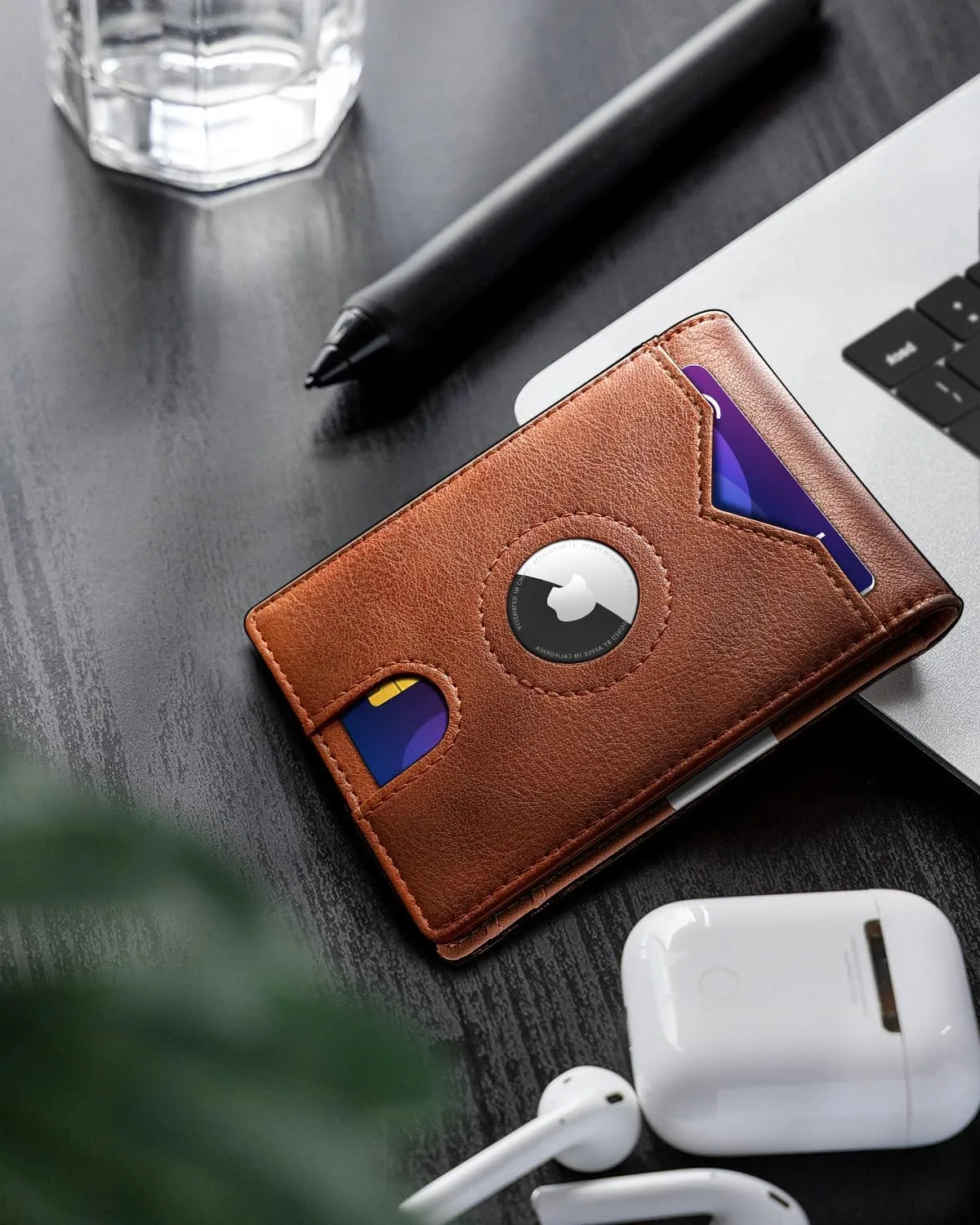 Airtag Wallet for Men,with Money Clip 11 Cards Slim Front Pocket Leather RFID Blocking Wallet with Gift Box