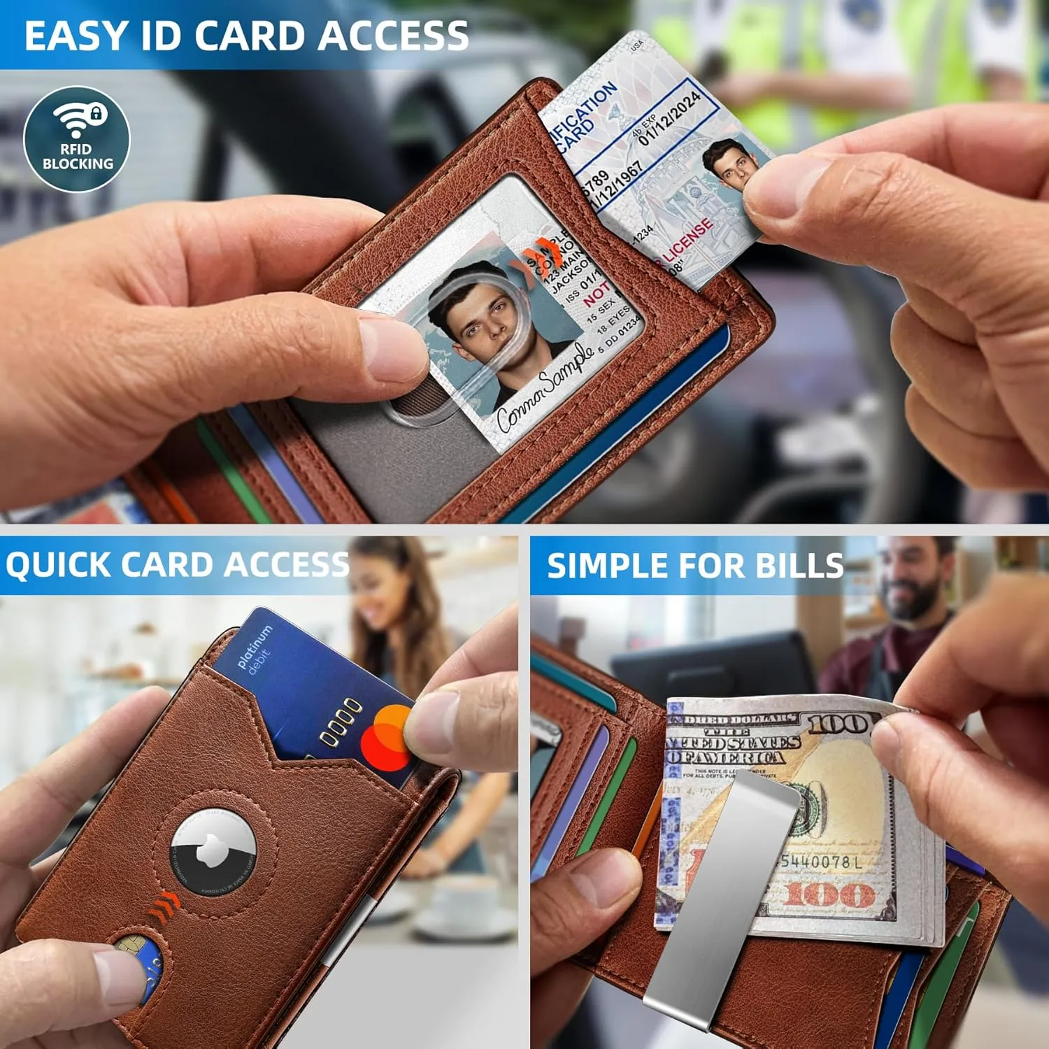 Airtag Wallet for Men,with Money Clip 11 Cards Slim Front Pocket Leather RFID Blocking Wallet with Gift Box