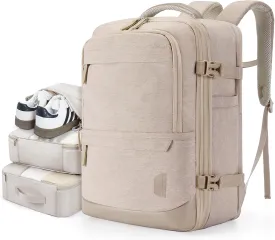 BAGSMART Compression Travel Backpack, 40L Expandable Carry On Backpack with Packing Cubes, Water Resistant Weekender Backpack Fits 17 Inch laptop, Large Overnight Luggage Daypack with Shoe Bag, Khaki