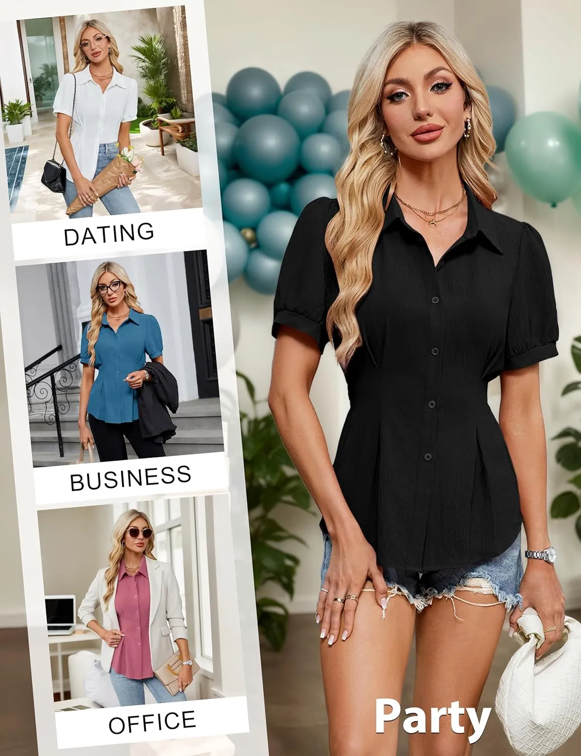 Blooming Jelly Womens Business Casual Tops Button Down Shirts Dressy Smocked Peplum Blouses Trendy Summer Outfits 2025