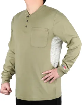BOCOMAL FR Shirts Summer Vented Mesh Breathable Henley Shirt 5.5oz Flame Resistant CAT2 Work Clothing