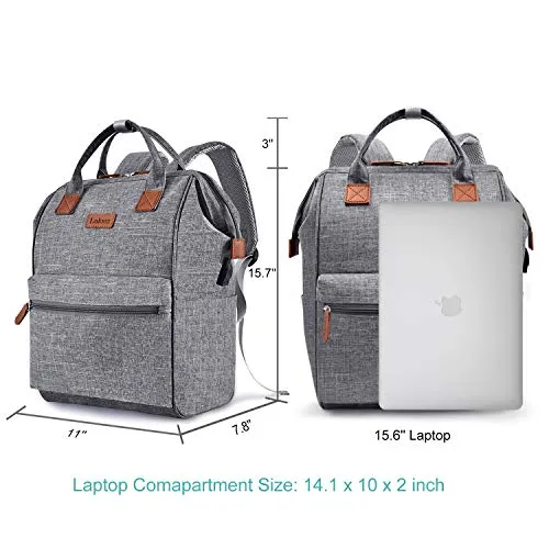 BRINCH Laptop Backpack 15.6 Inch Wide Open Computer Backpack Laptop Bag College Rucksack Water Resistant Business Travel Backpack Multipurpose Casual Daypack with USB Charging Port for Women Men,Gray