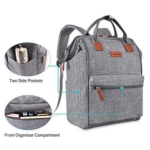 BRINCH Laptop Backpack 15.6 Inch Wide Open Computer Backpack Laptop Bag College Rucksack Water Resistant Business Travel Backpack Multipurpose Casual Daypack with USB Charging Port for Women Men,Gray