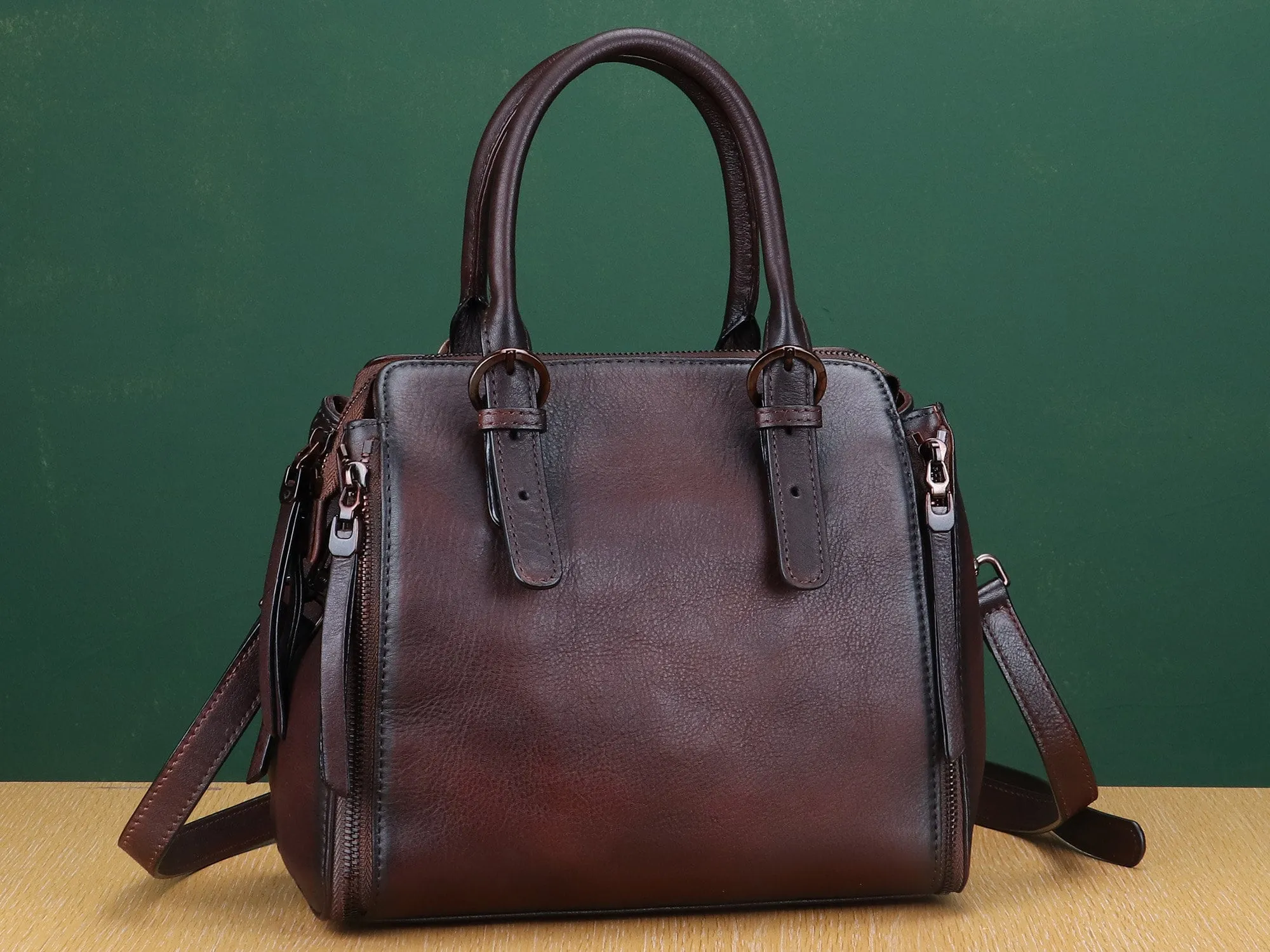 Brown Leather Handbag Satchel Women Purse Shoulder Bag