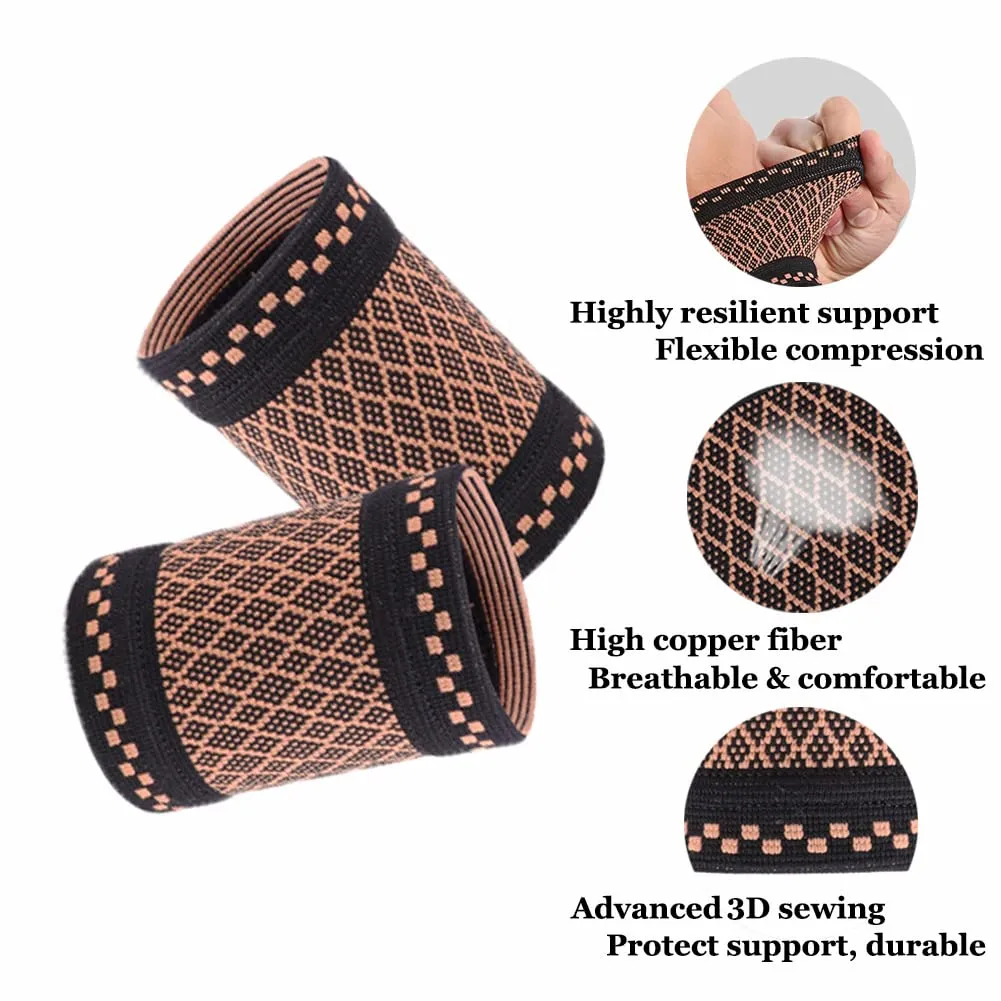 Copper Wrist Compression Sleeves (2Pcs), Compression Wrist Brace Wrist Support for Improved Circulation, Recovery, Elastic Wrist Bands for Men and Women Sport, Tendonitis, Arthritis, Carpal Tunnel-M