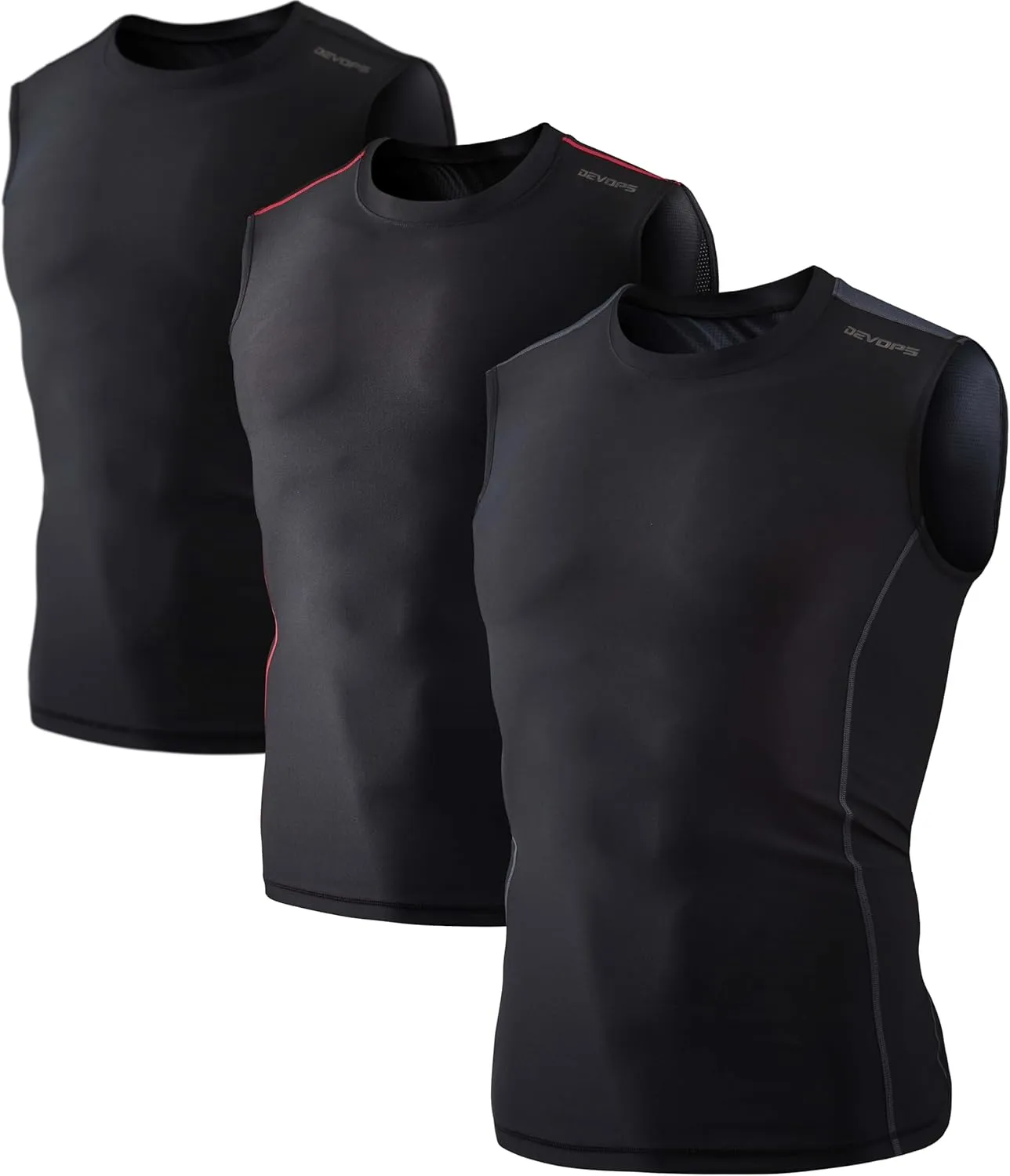 DEVOPS 3 Pack Men's Athletic Compression Shirts Sleeveless