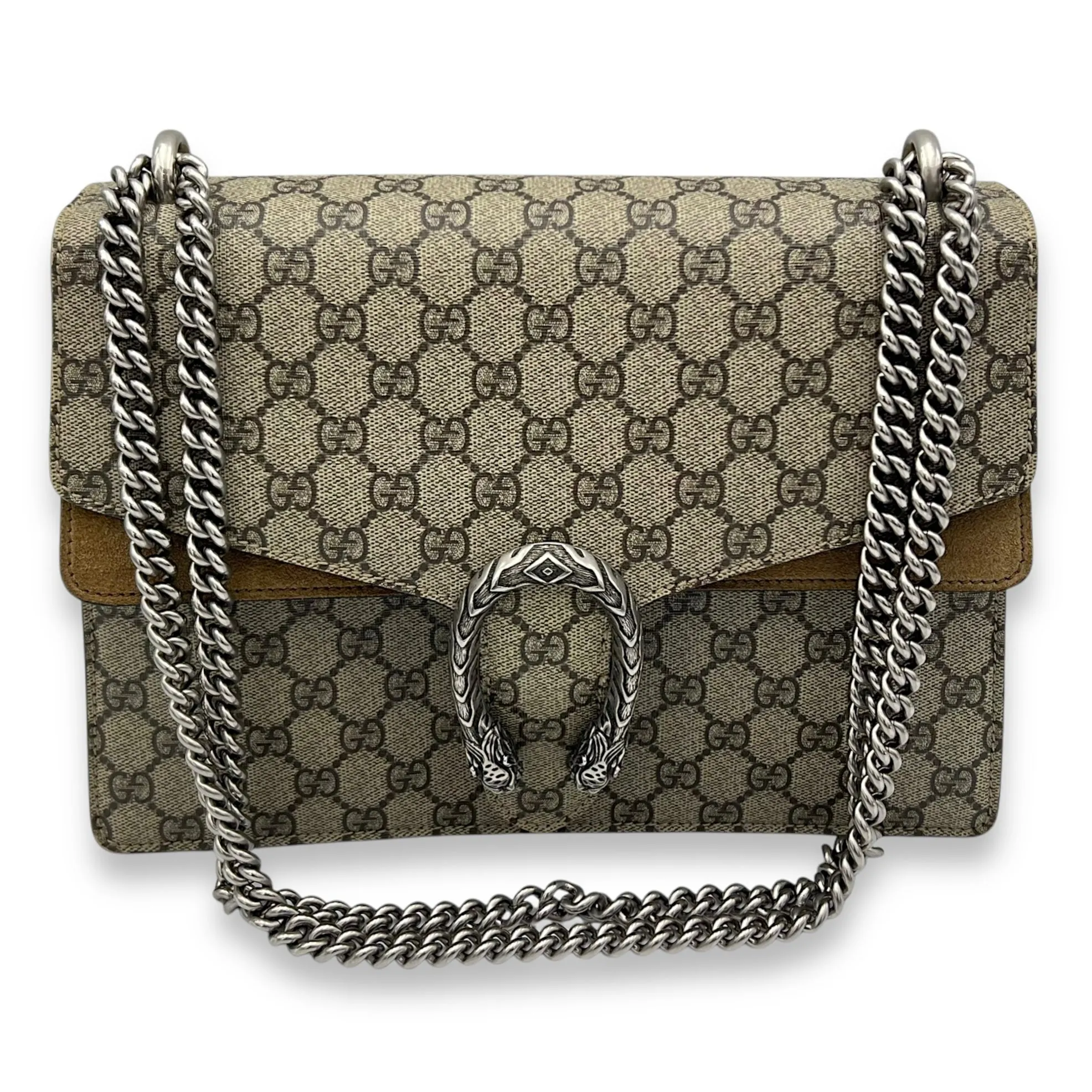 Dionysus Shoulder Bag Medium Brown in Coated Canvas, Silver hardware