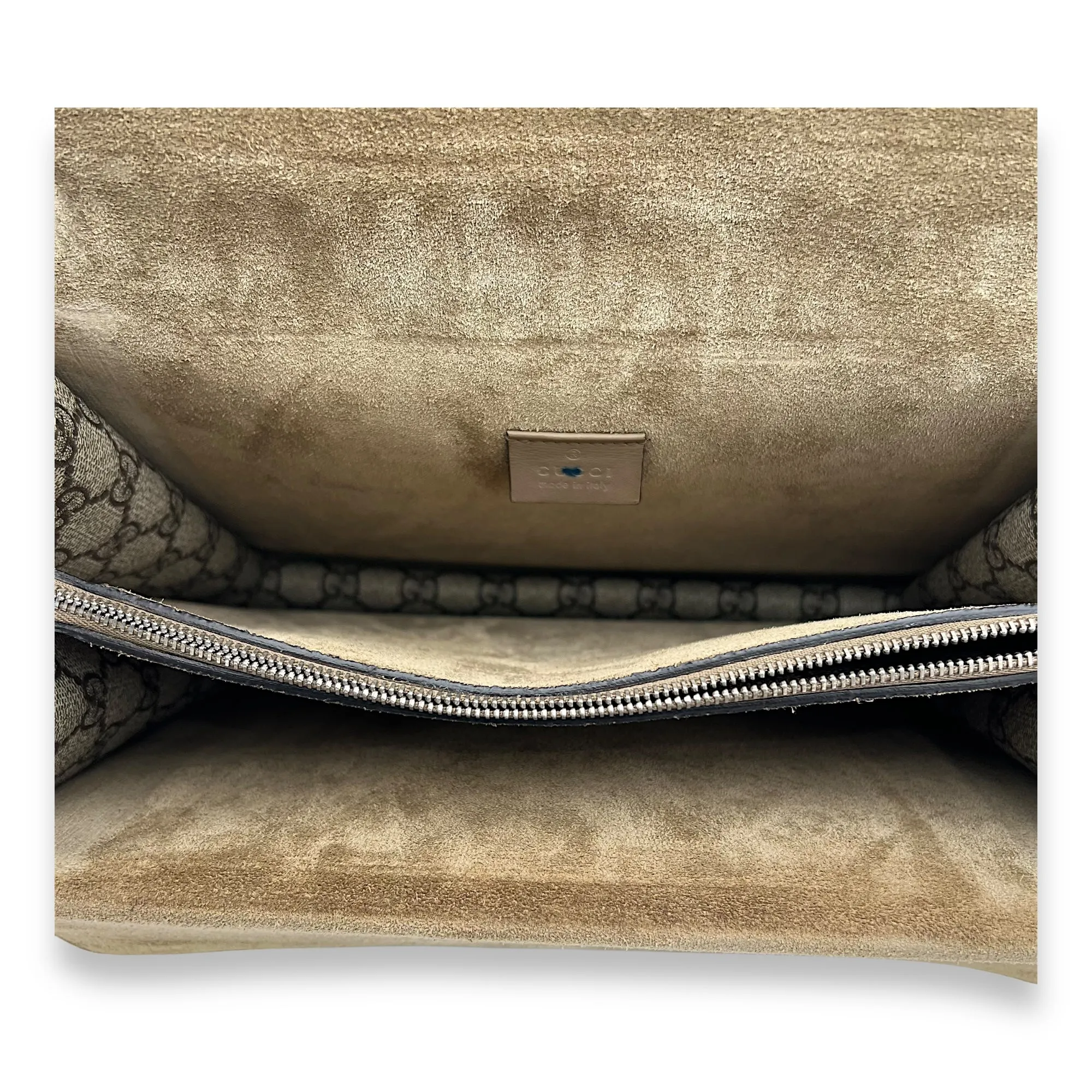 Dionysus Shoulder Bag Medium Brown in Coated Canvas, Silver hardware