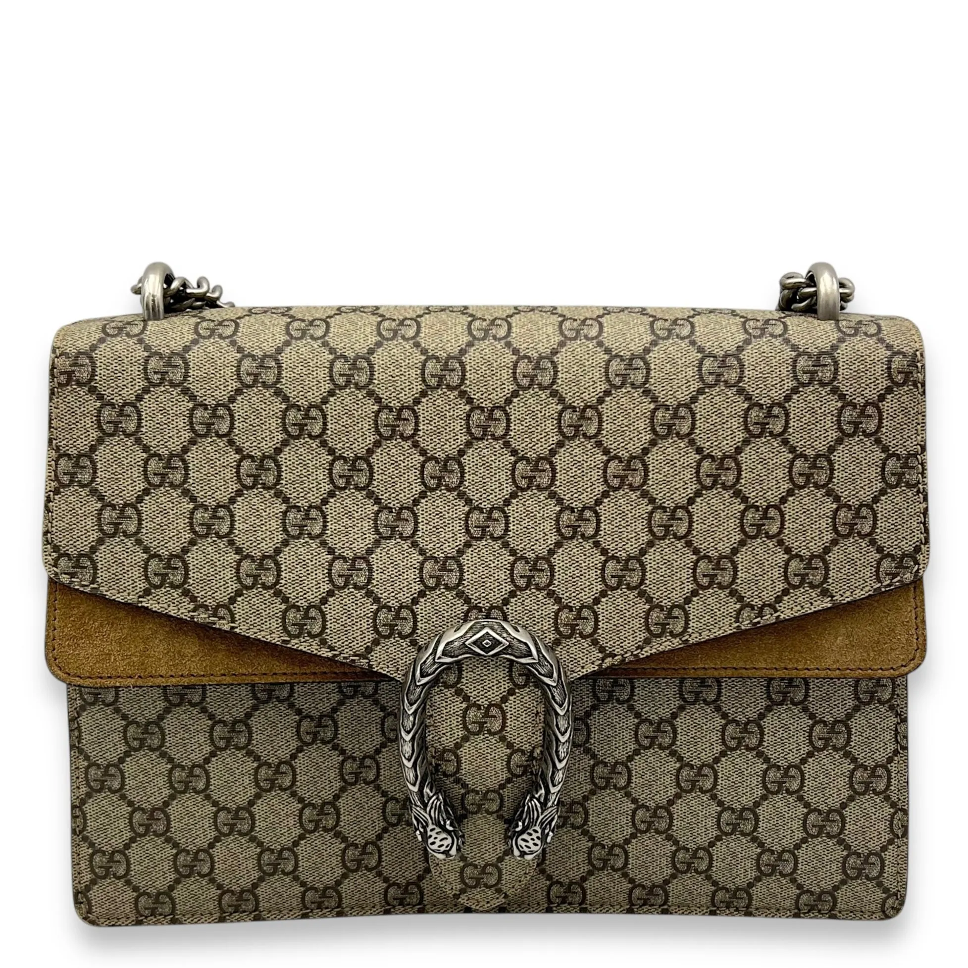 Dionysus Shoulder Bag Medium Brown in Coated Canvas, Silver hardware