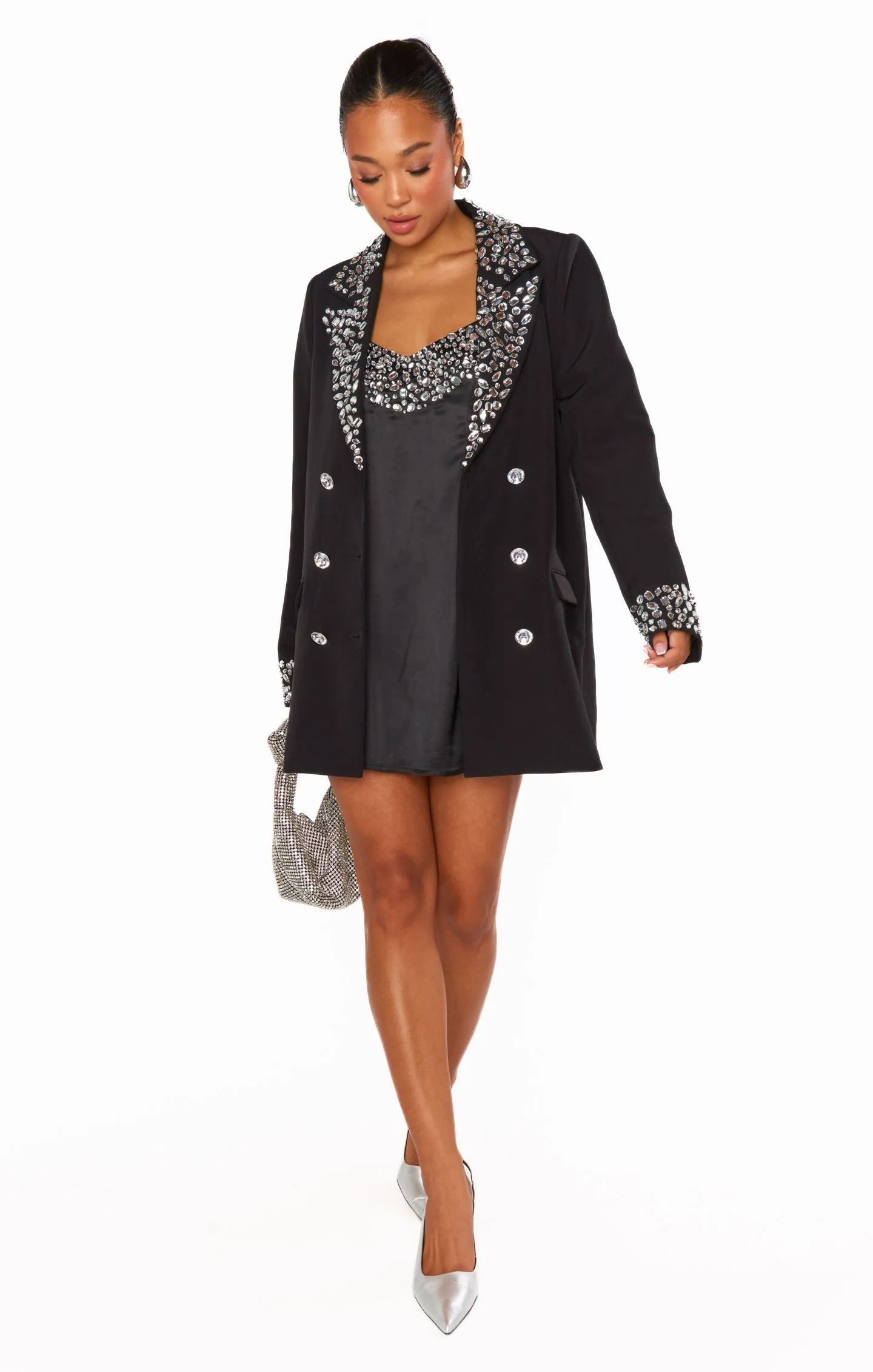 Extra Bling Blazer Dress ~ Jeweled Black Suiting