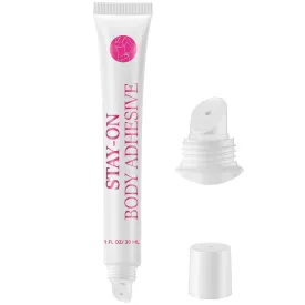 Geiserailie 1 Pcs Hold On Body Adhesive, 1oz Sweat Resistant Liquid Clothing Tape, Bevel Design Body Glue, Clear & Non Toxic Liquid Tape for Women's Fashion Clothing, Residue Free
