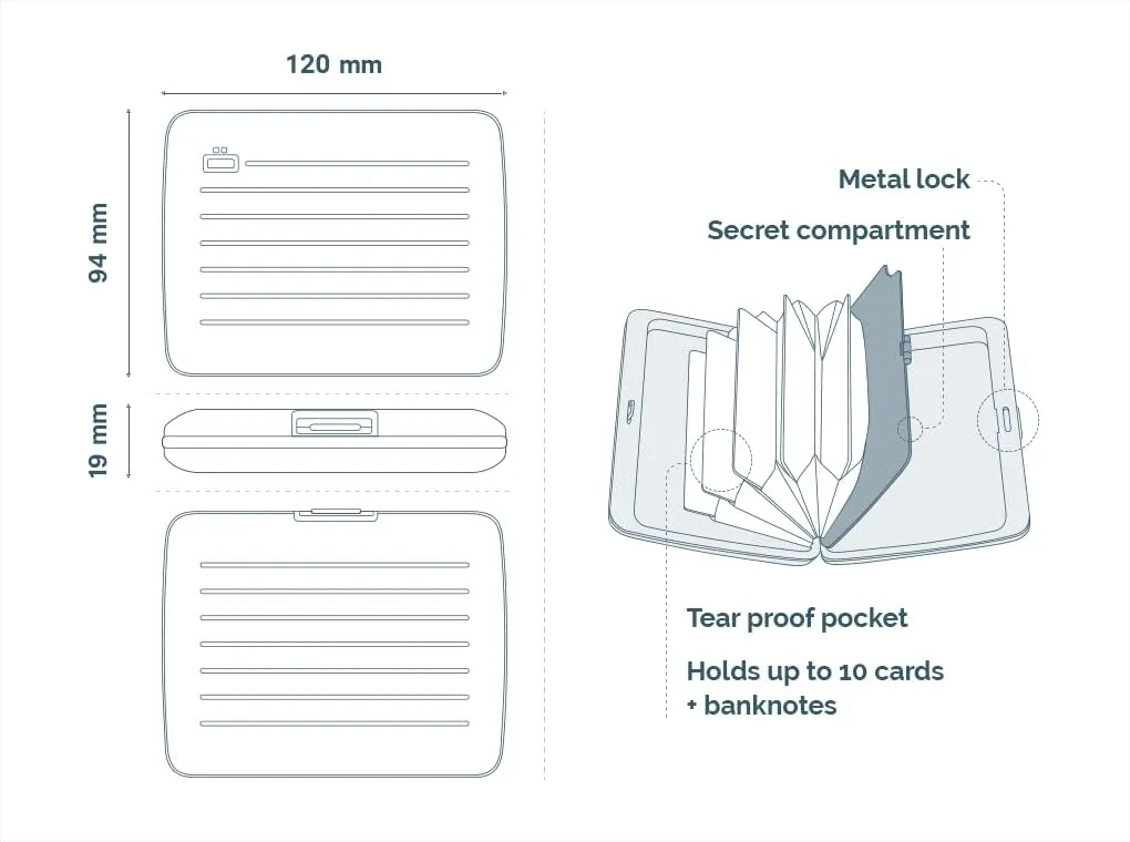 ?GON -DESIGNS- Aluminum wallet, Large capacity with metal lock, RFID Protection against fraud and demagnetization, Smart Case OSLO Large model