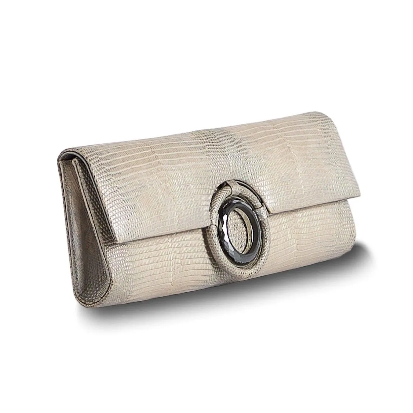 Grommet Roll Clutch - Champagne Metallic Exotic Lizard