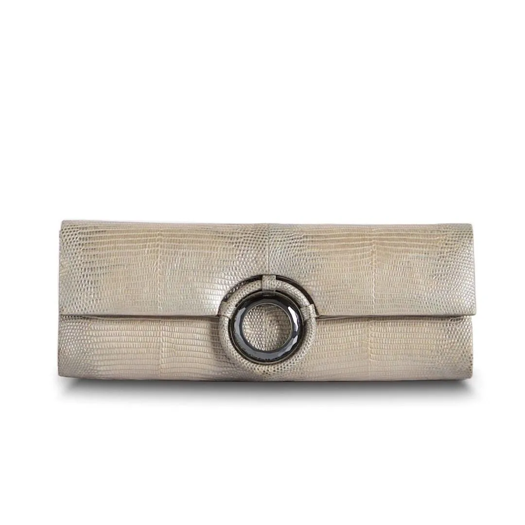 Grommet Roll Clutch - Champagne Metallic Exotic Lizard