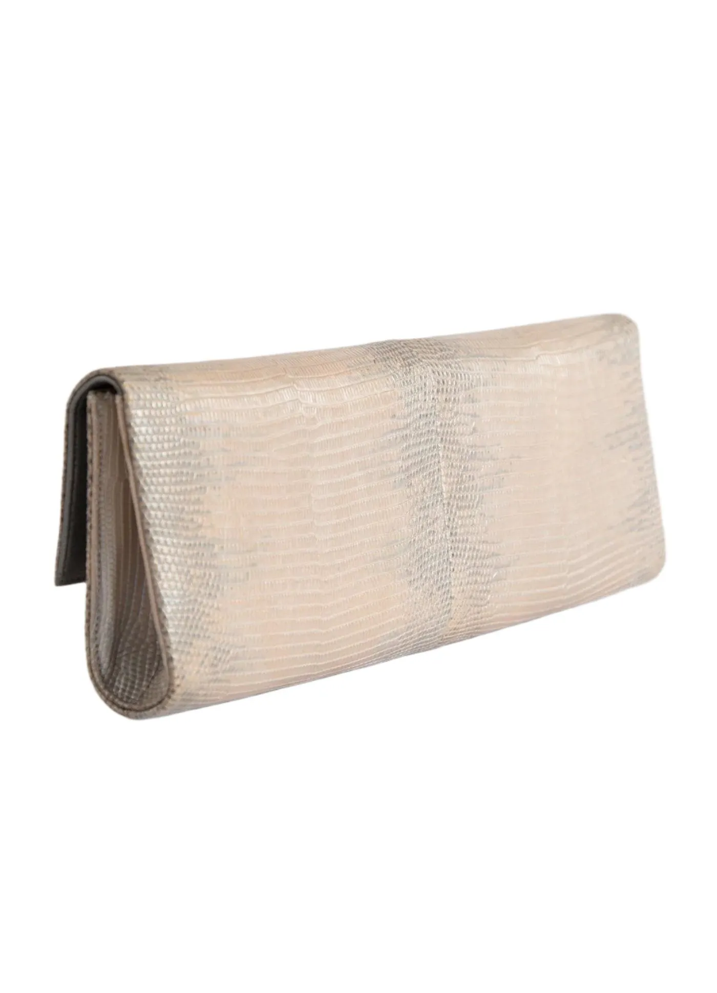 Grommet Roll Clutch - Champagne Metallic Exotic Lizard