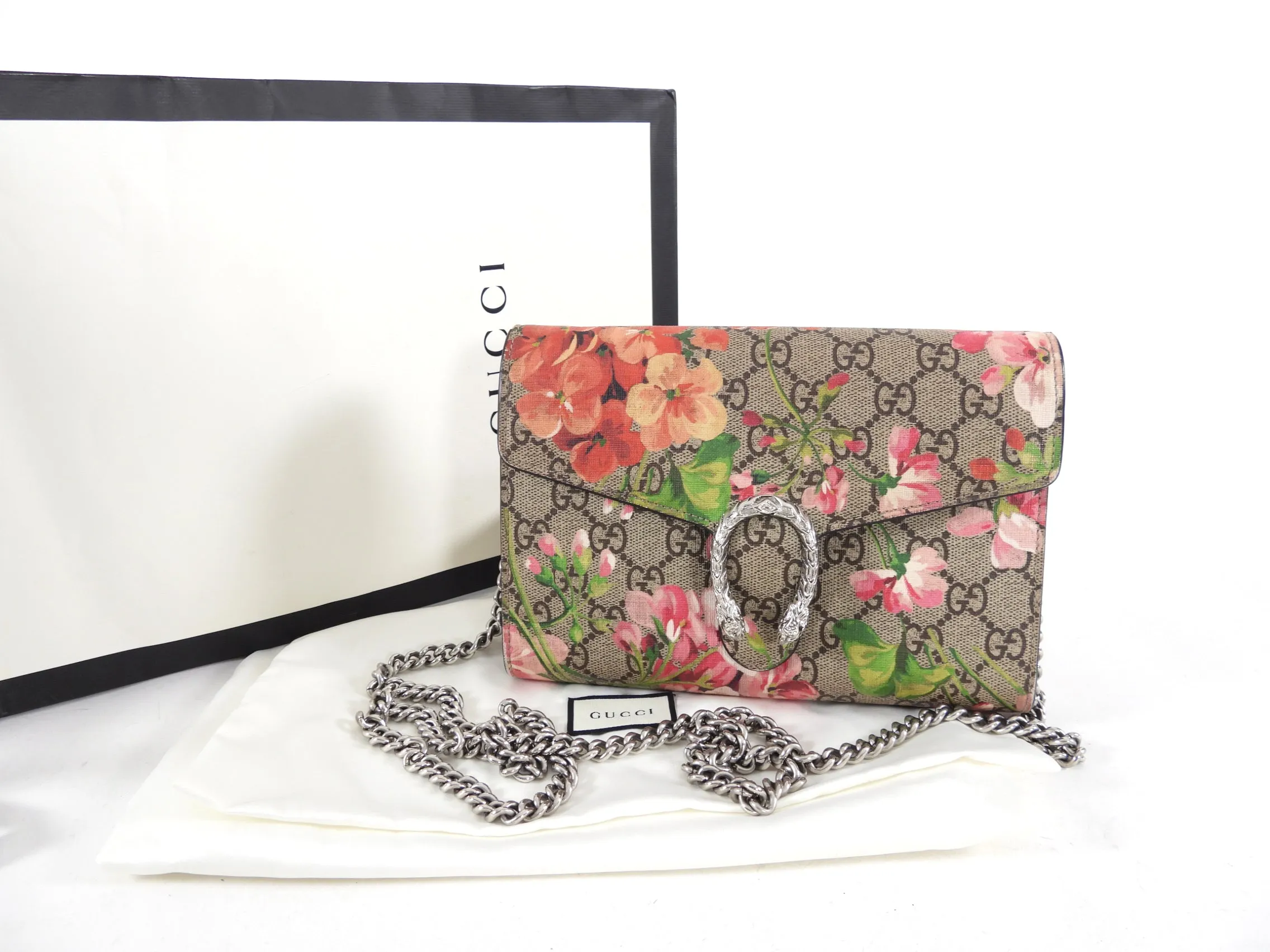 Gucci Blooms Dionysus Pink Floral Monogram Wallet on Chain Crossbody