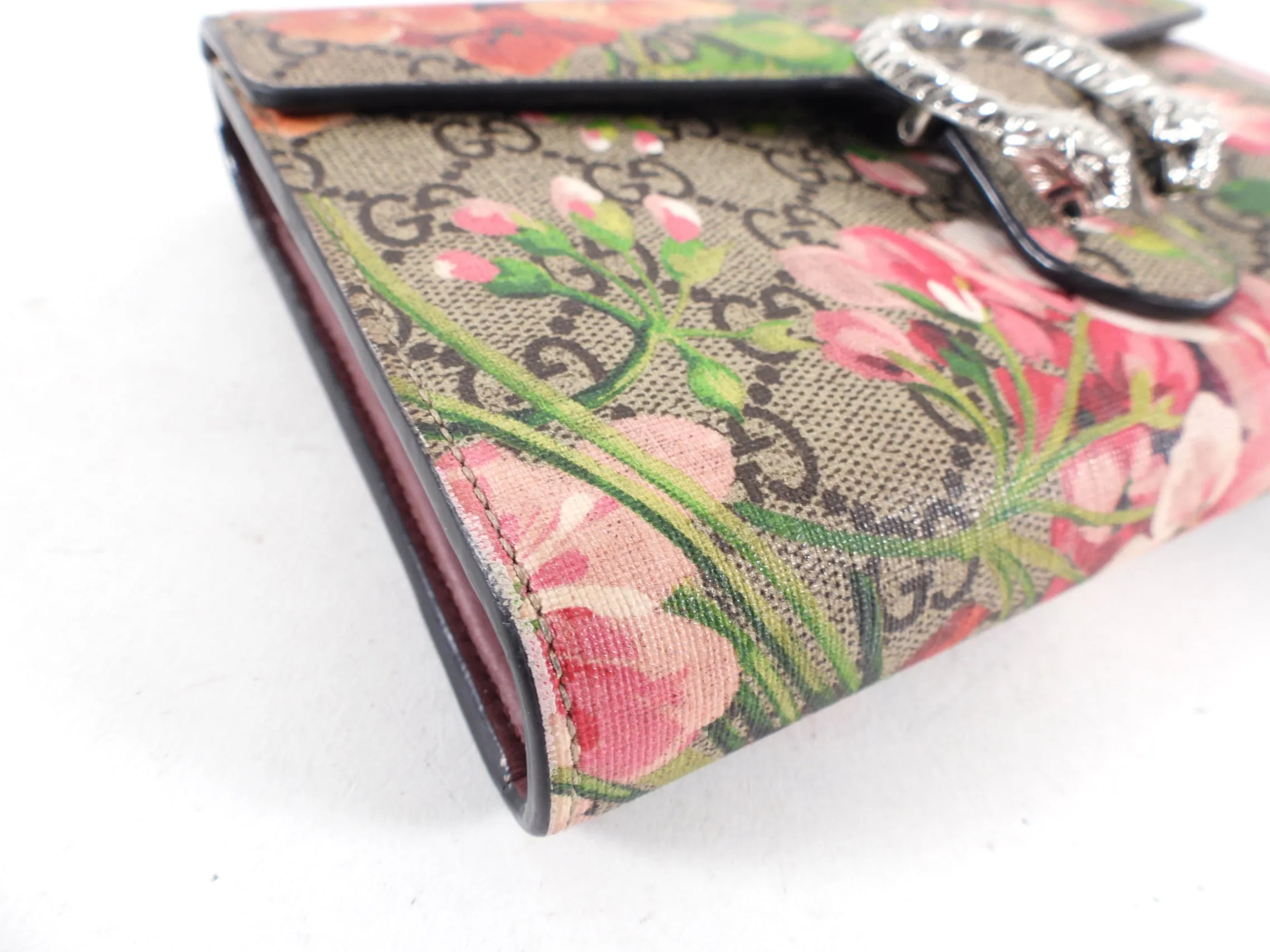 Gucci Blooms Dionysus Pink Floral Monogram Wallet on Chain Crossbody