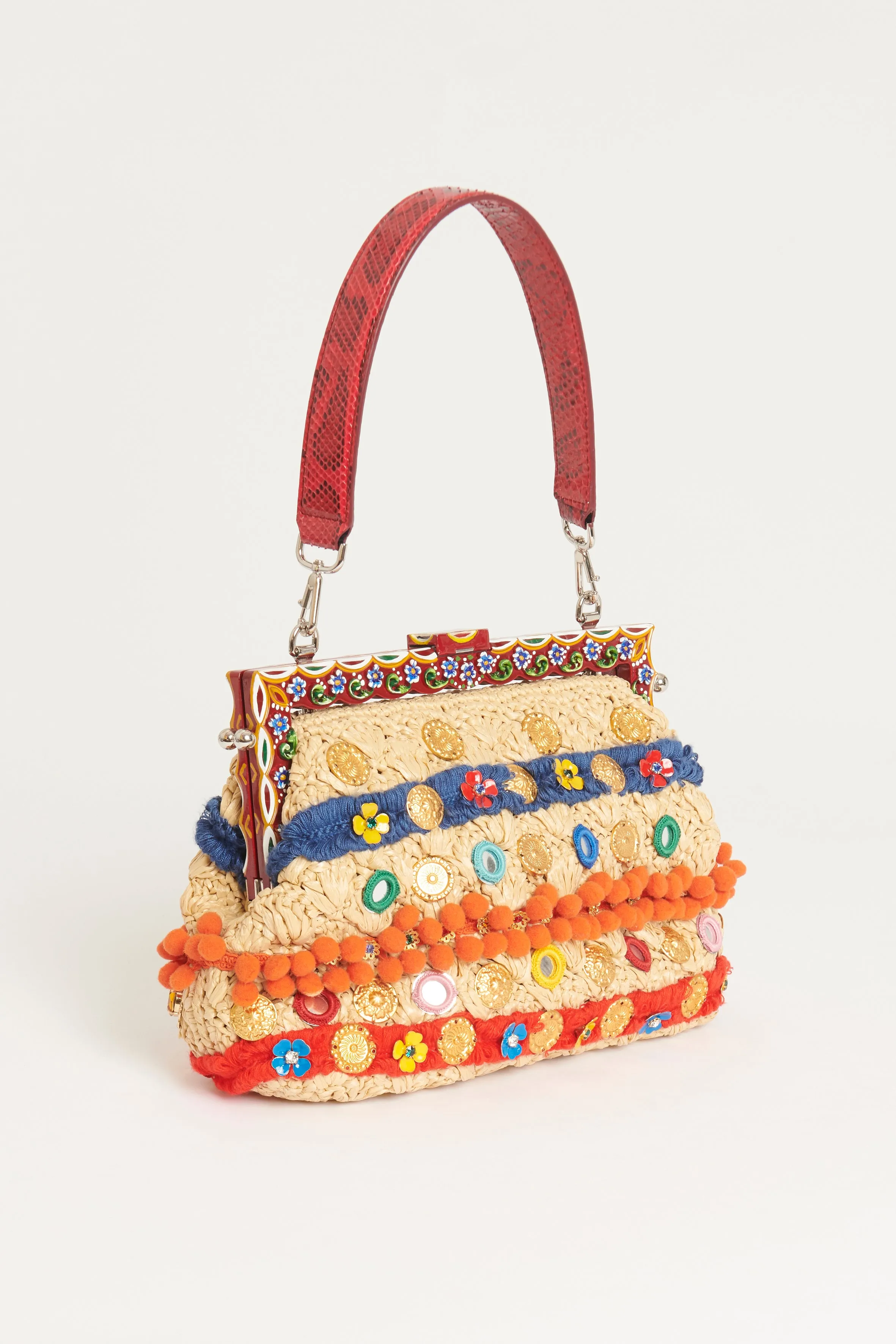 Jeweled Raffia Preowned 'Vanda' Evening Clutch Bag
