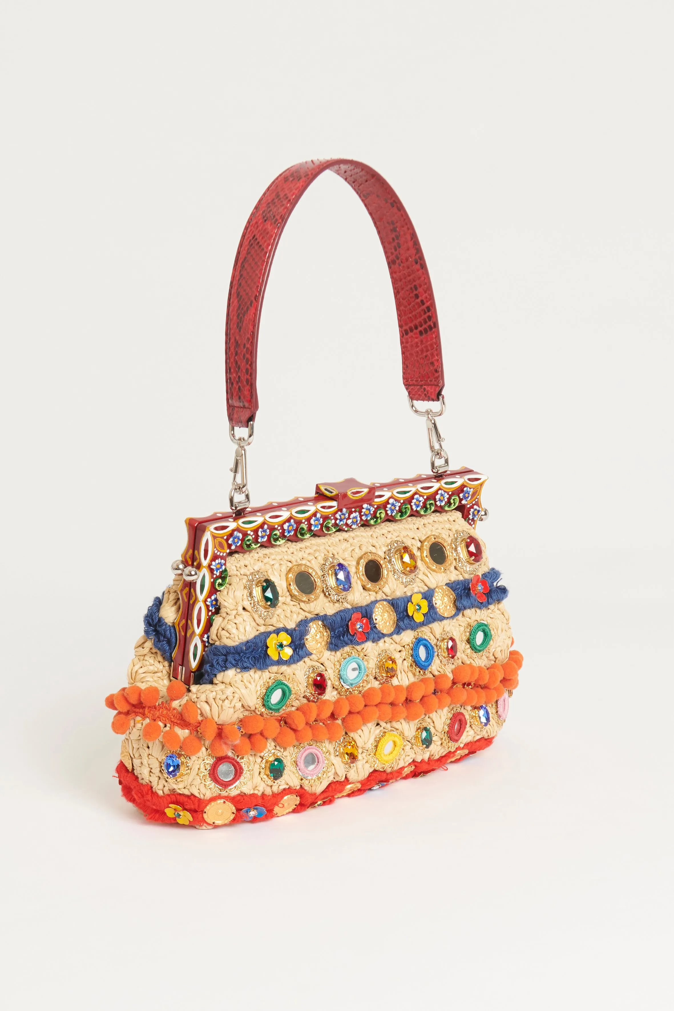 Jeweled Raffia Preowned 'Vanda' Evening Clutch Bag
