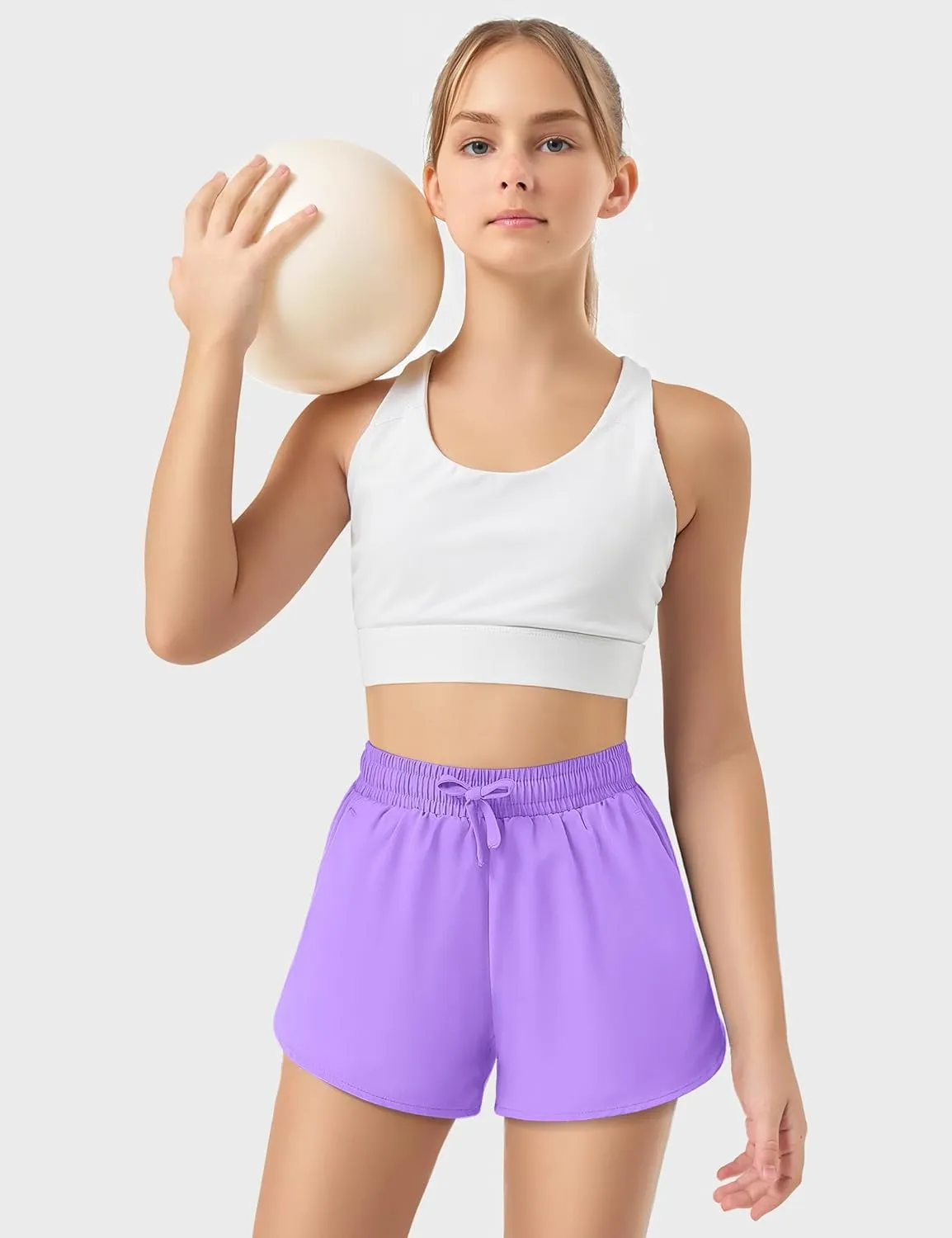 JOCMIC Girls Athletic Shorts with Liner 2 in 1 High Waist Running Short for Basketball Volleyball Tennis