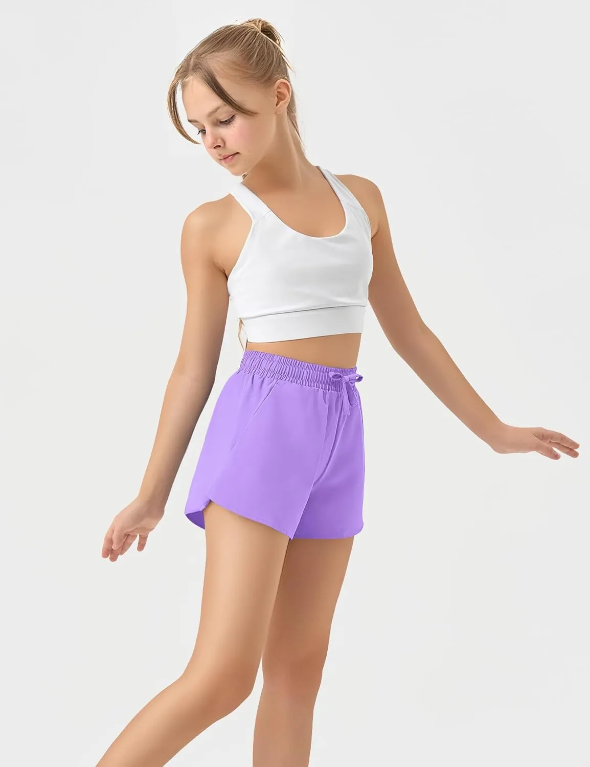 JOCMIC Girls Athletic Shorts with Liner 2 in 1 High Waist Running Short for Basketball Volleyball Tennis