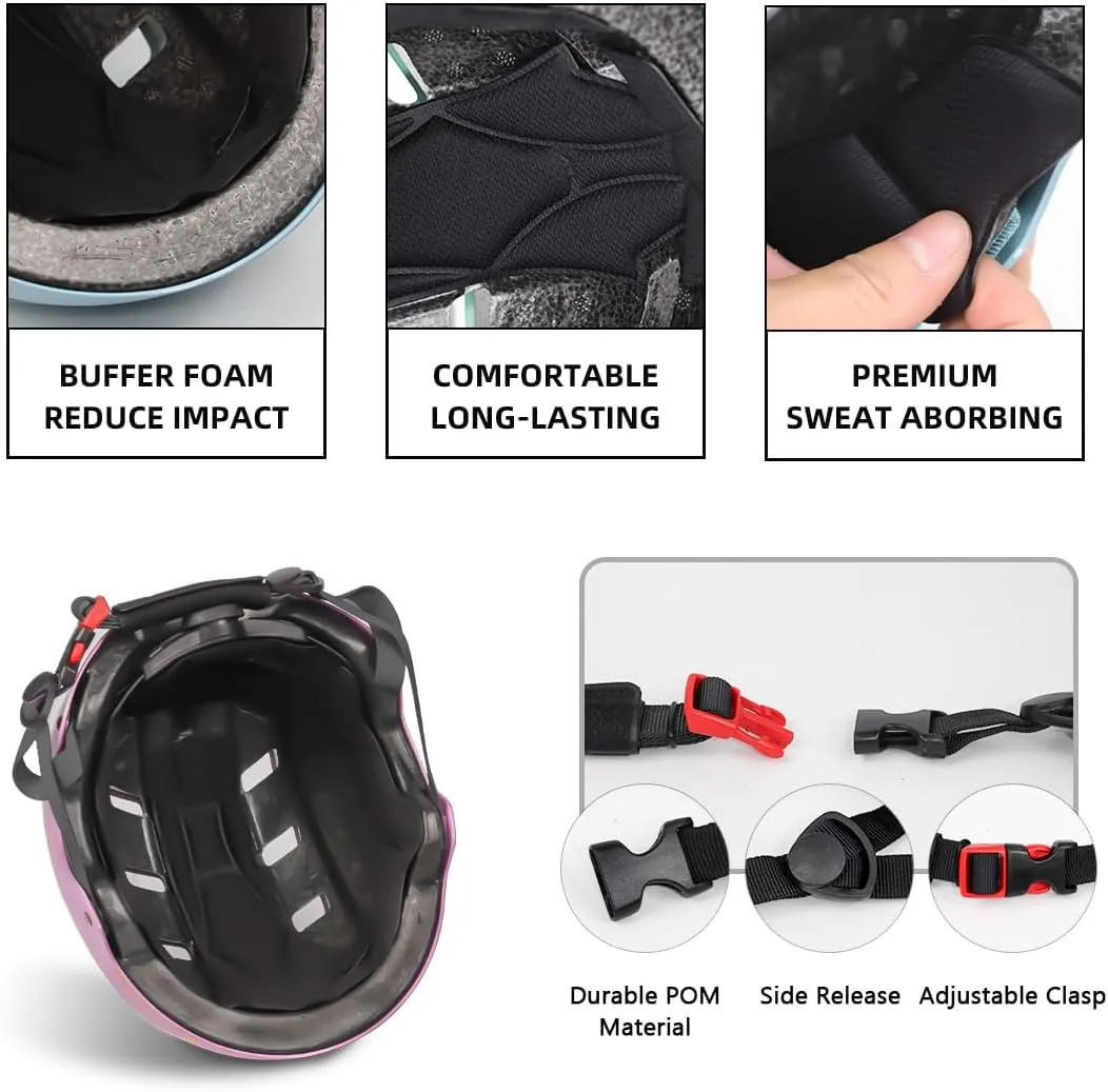 Kids Bike Helmet with Knee Elbow Wrist Pads for Ages 2-5-8-14 Boys Girls, Multi-Sport Skating Balance Bike Skateboard Scooter Rollerblading, Adjustable Helmet Set with Portable Bag