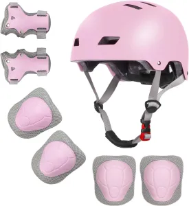 Kids Bike Helmet with Knee Elbow Wrist Pads for Ages 2-5-8-14 Boys Girls, Multi-Sport Skating Balance Bike Skateboard Scooter Rollerblading, Adjustable Helmet Set with Portable Bag
