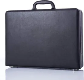 Leather Mens Briefcase Hardsided Attach?? Hard Shell Vintage Outlook Organized Interior- Black DA2810