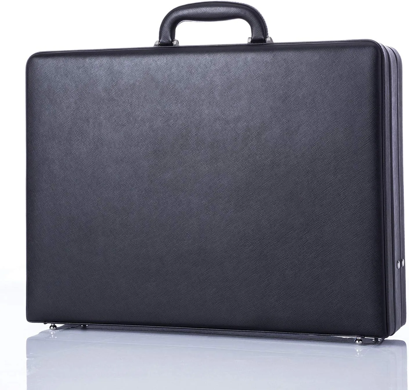 Leather Mens Briefcase Hardsided Attach?? Hard Shell Vintage Outlook Organized Interior- Black DA2810