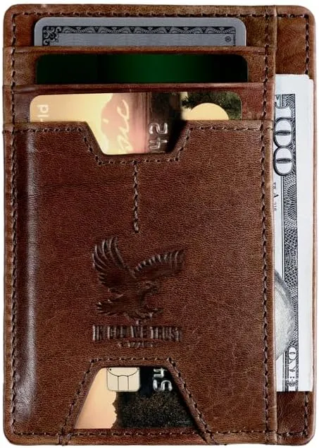 Mens RFID Blocking Leather Slim Card Case Wallet with Easy Access ID windows, Cash & Card Slots, Crafted with Premium Top Grain Leather Ideal for Travel or Everyday Use (Wilderness Eagle Brown)