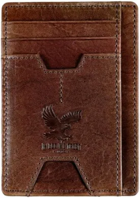 Mens RFID Blocking Leather Slim Card Case Wallet with Easy Access ID windows, Cash & Card Slots, Crafted with Premium Top Grain Leather Ideal for Travel or Everyday Use (Wilderness Eagle Brown)