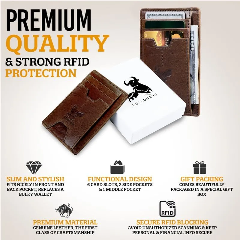 Mens RFID Blocking Leather Slim Card Case Wallet with Easy Access ID windows, Cash & Card Slots, Crafted with Premium Top Grain Leather Ideal for Travel or Everyday Use (Wilderness Eagle Brown)