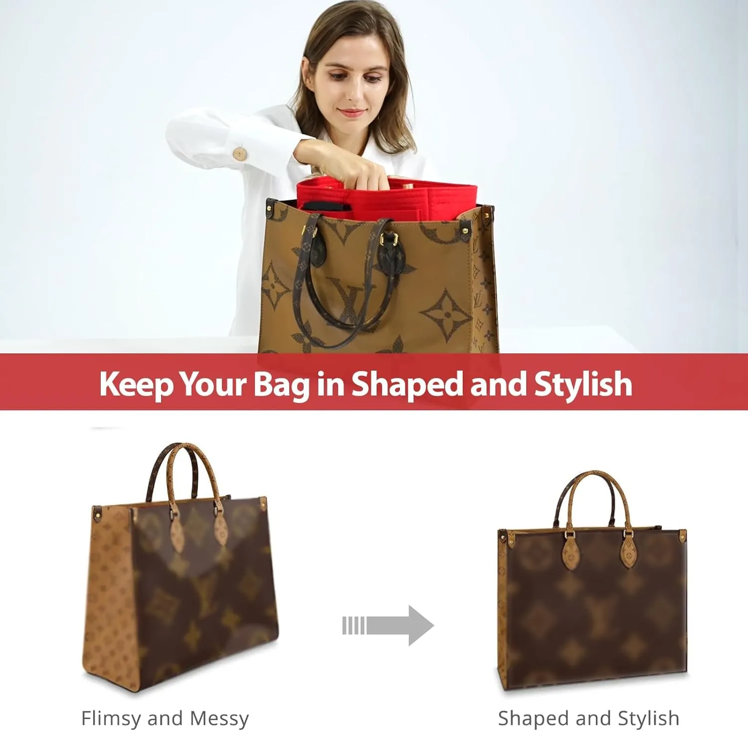 OMYSTYLE Purse Organizer Insert, Felt Tote Bag Organizer Insert with 5 Sizes, Handbag Dividers for Inside Purse, Compatible with Longchamp, Neverful, Speedy and More