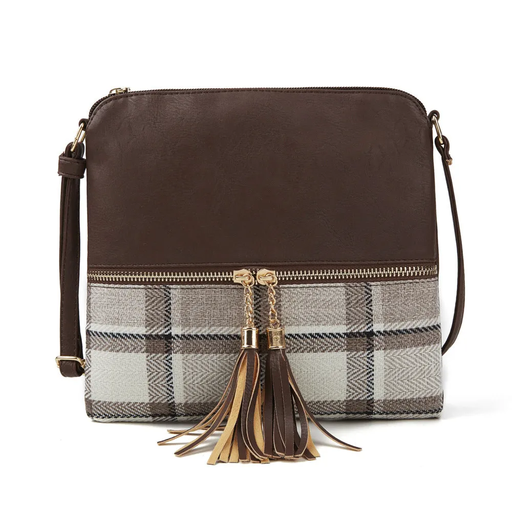 Paziye Plaid Fringed Crossbody Bag
