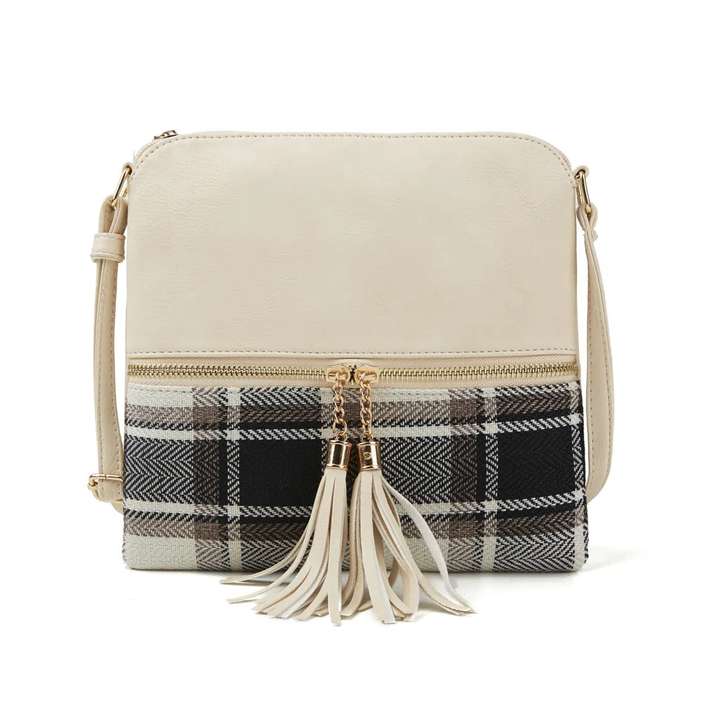 Paziye Plaid Fringed Crossbody Bag