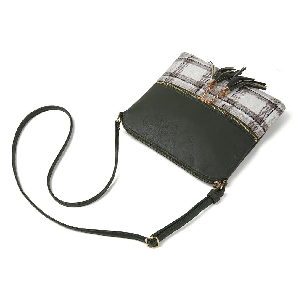 Paziye Plaid Fringed Crossbody Bag
