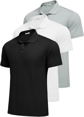 PINSPARK Mens Polo Shirts Short Sleeve Lightweight Moisture Wicking Quick Dry Casual Workout Collared Shirt Plain 3 Pack Set
